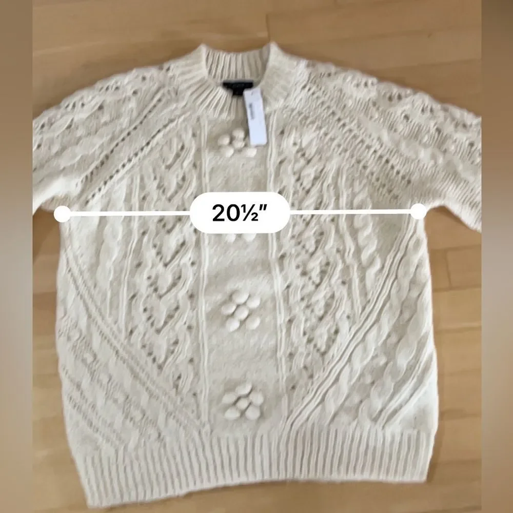 J. Crew Cable-knit Pointelle Sweater with Popcorn Flowers in Warm Ivory S NWT